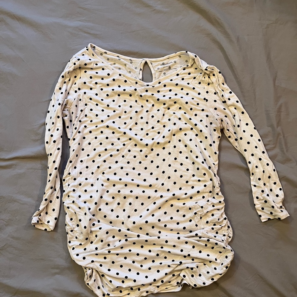 Motherhood Maternity Cream Top with Black Polka Dots